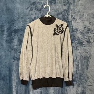 Vintage Y2K Caron Components Made In USA Gray Knitted Rose Sweater Woman Size XL
